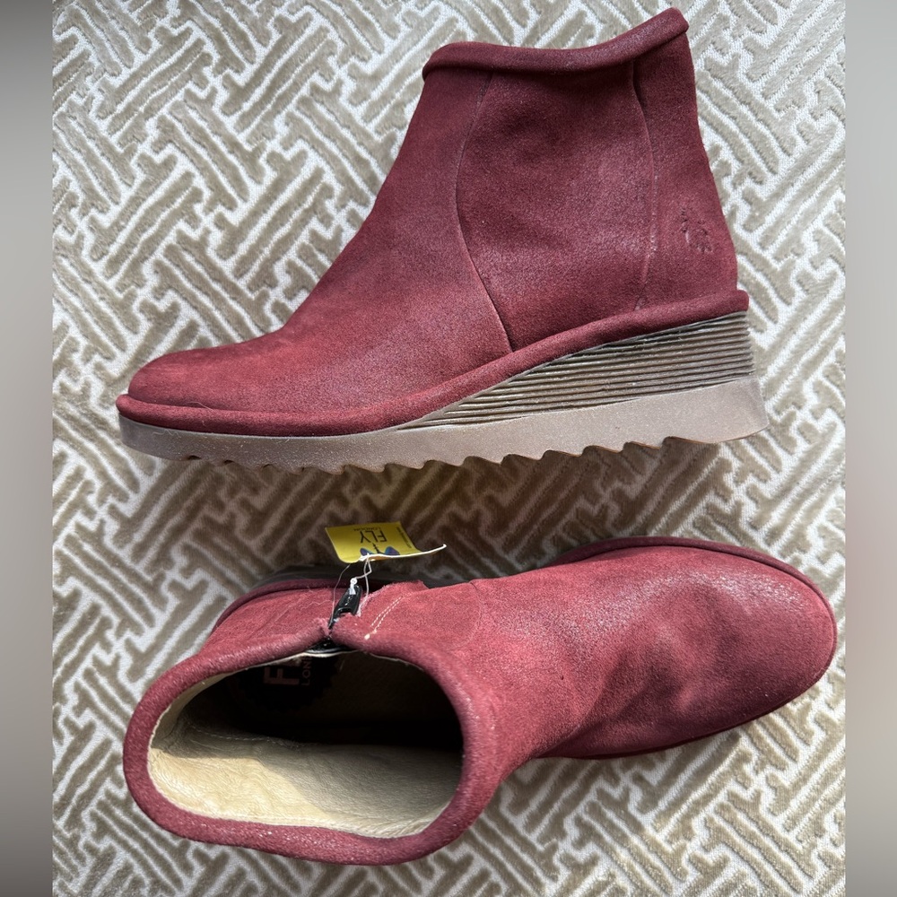 Fly London Burgundy Wedge Boots